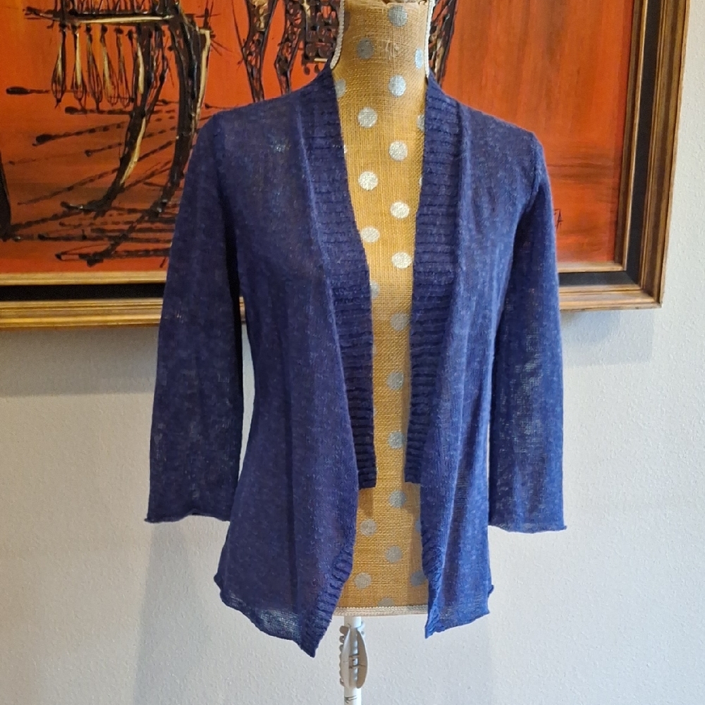 Eileen Fisher Petite Size Small Linen Cotton Blend Open Front Cardigan Sweater